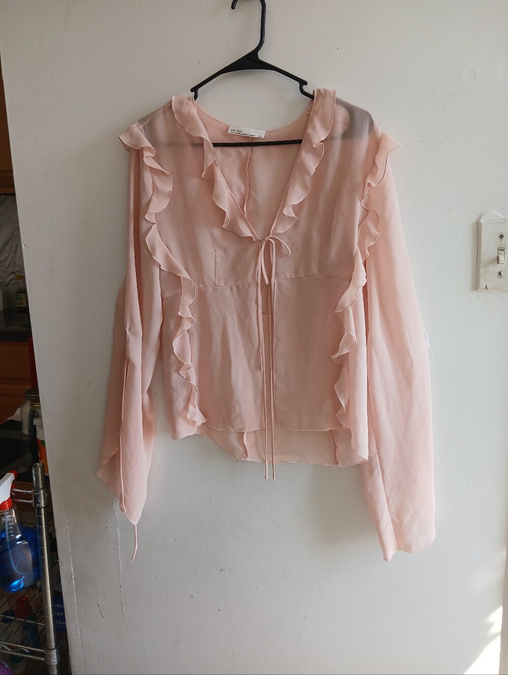 OAK + FORT Pale Pink Ruffle Tie-Front Blouse